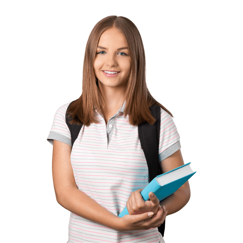 A smiling student holding a book, ready to practise for CAT and IELTS